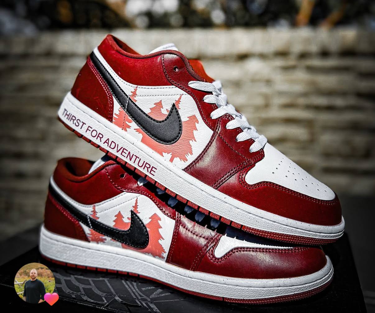 THIRST FOR ADVENTURE Nike Dunks with flame graphics